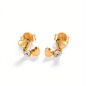 Pendientes de Corazón con Circonita, Chapados en Oro Blanco, Corte Brillante Redondo, Engaste de Garra, Joyería Romántica para Mujer - Product Image 1
