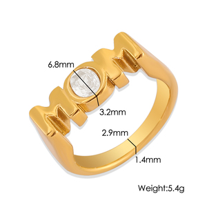 Anillos Impermeables para Madres con Letras MOM/DAD/<span class=keywords><strong>SIS</strong></span>/<span class=keywords><strong>BRO</strong></span>, Anillo Sello de Acero Inoxidable Chapado en Oro de 18k, Anillos de Lujo con Circonitas Cúbicas para Mujer - Product Image 6