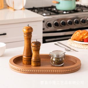 Bandeja ovalada de madera con cuentas estilo rústico francés, bandejas decorativas para organización del baño, color marrón - Product Image 3