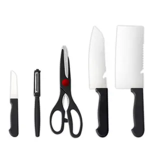 Кухонный нож из нержавеющей стали с неприлипающим покрытием набор 6 шт нож для Разделки мяса ножницы нож шеф-повара резьба ломтерезка для приготовления нож для очистки овощей инструменты