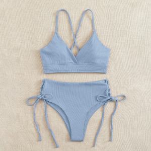 Trajes de Baño Personalizados con Push-Up y Escote Pronunciado para Mujer, Transpirables, de Secado Rápido, de Dos Piezas, con Tirantes en V, Ropa de Playa, Bikini Arrugado - Product Image 4