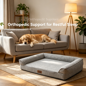 Cama Ortopédica para Perros, Tipo Sofá, Forma Semicircular, Espuma Viscoelástica con Fondo Impermeable para Mascotas Mayores - Product Image 1
