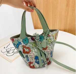 Yiwu Factory Women New Fashion Bucket Bags Tie Dye Printing PU leather Handbags 2 pcs a set Ladies Crossbody Handbags Wholesale