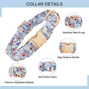Ensemble collier et laisse support Airtag, colliers de chien réglables boucle en métal à dégagement rapide, motifs de fleurs bleues avec rembourrage doux pour - Product Image 3