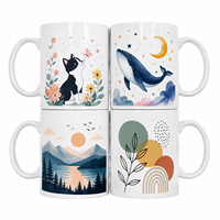 Mug en céramique blanche de 11 oz, impression numérique personnalisée, design artistique mignon avec paysage d'astronaute et de baleine, tasse à café personnalisée