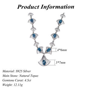 Lujoso collar de Vieira de Topacio Azul de Londres Natural de Plata de Ley 925 chapado en rodio para mujer, joyería de verano - Product Image 2