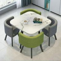 Ensemble de table à manger ronde moderne avec chaises en cuir/tissu, plateau en bois MDF, pliable, 1 table et 4 chaises pour usage domestique et commercial