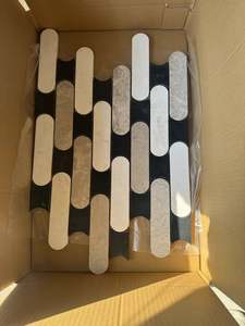 Mosaïque de marbre noir et gris noir, forme Kitkat affûtée, allongée et ronde, pour sols et murs intérieurs - Product Image 6