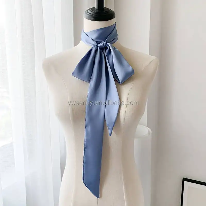 Customized Versatile Solid Color Satin Silk Scarf Hairband Women Scarves Long Ribbon Bows Accessories