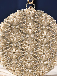 Square Beaded Lightweight Modern Evening Clutch Bag and <b>Jewelry</b> Bag with Ring Handle and Chain Strap Luxury Embroidery Design - Product Image 2