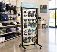 Étagère de présentation de chaussures en métal vertical OEM ODM, multifonctionnelle, avec revêtement en poudre, autoportante, avec crochets et roulettes