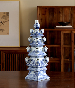 Chinois Peint À La Main Bleu Blanc Fleurs En Céramique Pagode Vase En Porcelaine Vase pour La Décoration De La Maison à Noël Pâques Nouvel An - Product Image 2