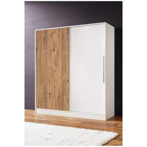 Armoire coulissante moderne Zambak 160 cm en pin blanc pour petites chambres, 11 étagères, 2 armoires de rangement autoportantes pour chambre à coucher - Product Image 6