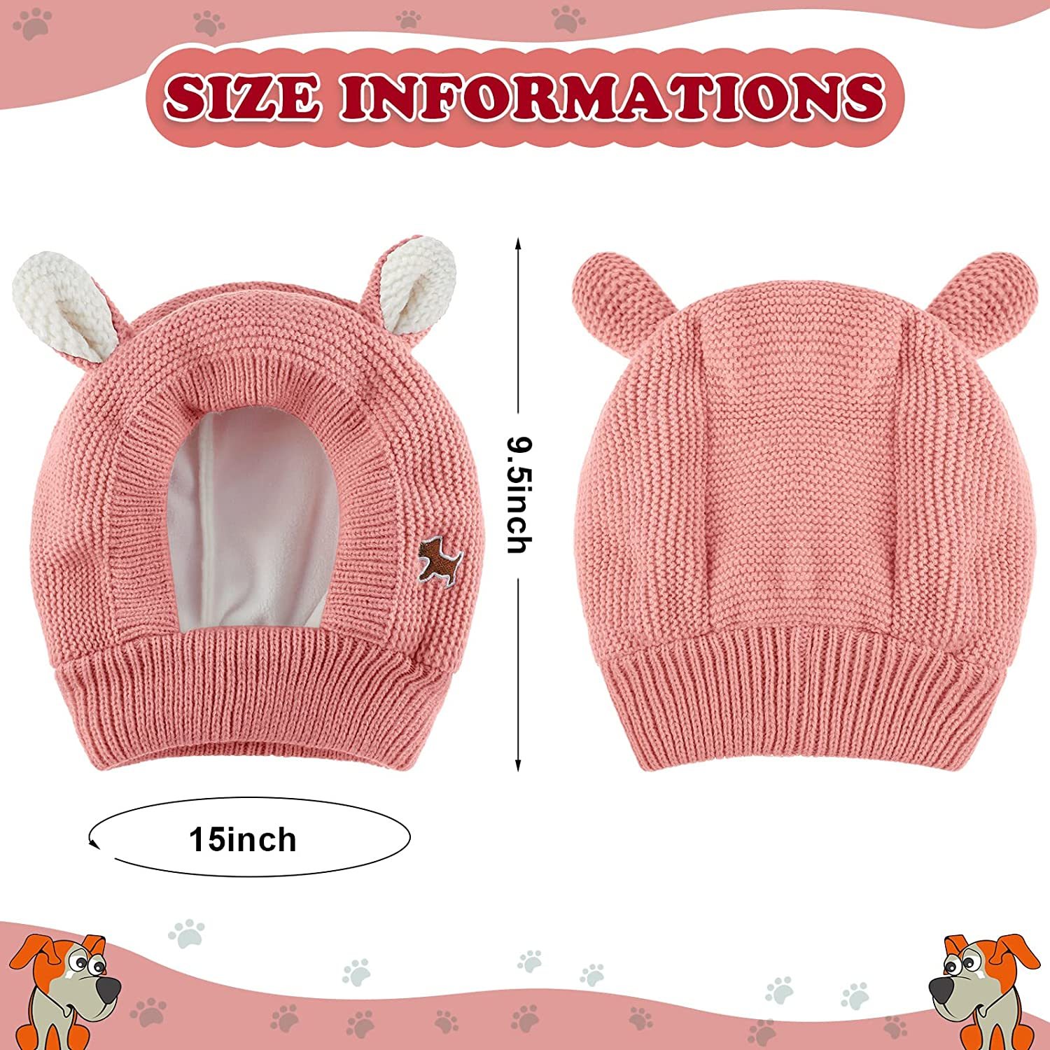 HDKUW Warme Hundemütze Mit Ohrenschutz – Polar-Fleece, Winddicht, Für Kleine & Mittlere Hunde (Rosa, Größe M)