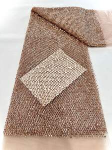 Tela bordada con cuentas de lentejuelas con forma de semirrollo brillante, tela de encaje de malla para vestido de novia, vestido ceremonial de fiesta de alta costura, pasarela - Product Image 3