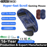 Souris Gamer PAW3311 à Batterie Amovible, Tri-mode, Légère (53g), Taux de Polling 1K, 12000 DPI, Programmable, Transparente