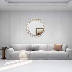 PARISLOFT 23.63" Vintage <b>Metal</b> Round Wall Mirror Decorated with Distressed <b>Metal</b> <b>Chain</b> Link Living Room,Bathroom or Entryway - Product Image 5