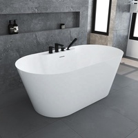Baignoire ovale autoportante en acrylique blanc brillant de 1,5 m, baignoire profonde moderne avec fonction cascade pour salle de bain