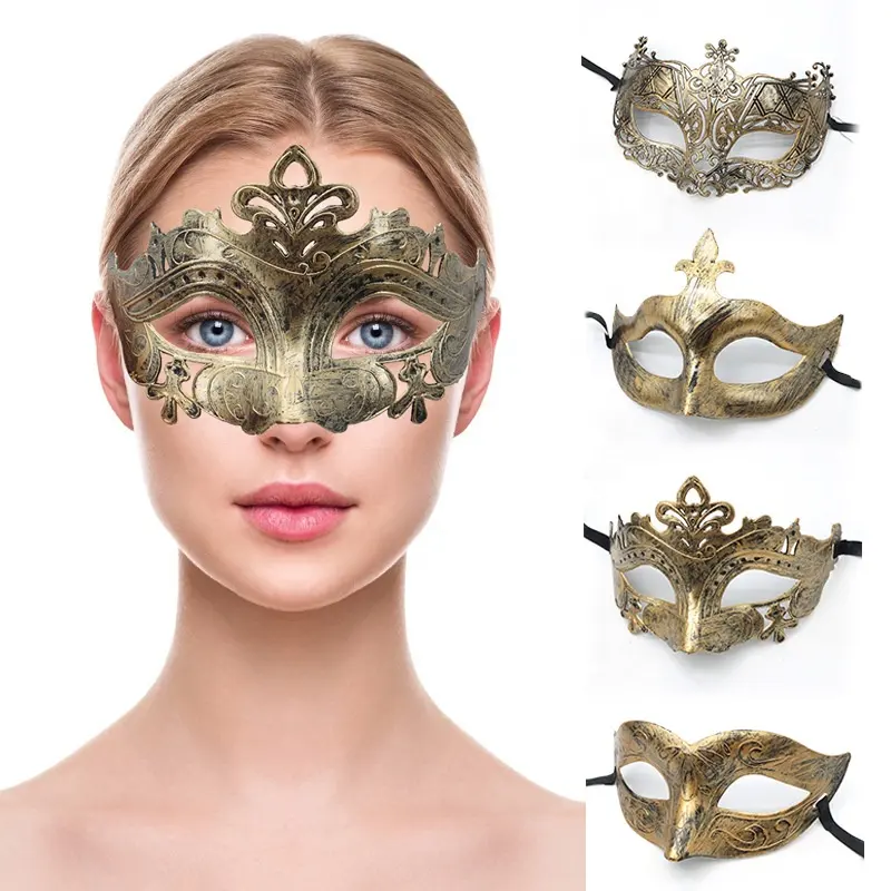 products dropshipping Halloween Ball Party Mask Retro Prince Flat Head Mask Antique Copper Half Face Mask Black Decoration
