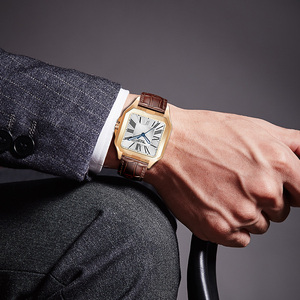 PINDU Luxury Business Square <b>Men's</b> Automatic Mechanical <b>Watch</b> Roman Numeral Dial Date Display Luminous Leather Strap - Product Image 4