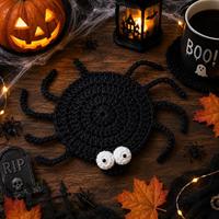 Sous-verres en crochet faits main pour Halloween, motifs citrouille, fantôme, monstre, logo imprimé disponible, en acier inoxydable, pour l'exportation