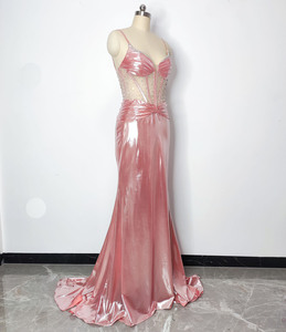 Nueva moda <span class=keywords><strong>verde</strong></span> <span class=keywords><strong>azulado</strong></span> sin mangas Blush Spaghetti Straps sirena metálico <span class=keywords><strong>largo</strong></span> corsé <span class=keywords><strong>vestido</strong></span> de fiesta con abertura - Product Image 3