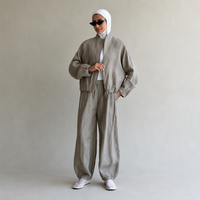 Ensemble coordonné modeste haut de gamme pour femmes musulmanes, coupe ample, respirant, haut à manches longues et pantalon 2026