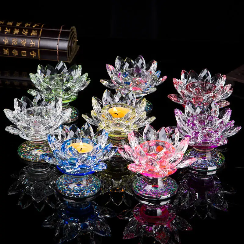 नई उपहार K9 ग्लास क्रिस्टल कमल के फूल शादी के तोहफे मोमबत्ती धारकों फेंग शुई शिल्प ग्लास कमल