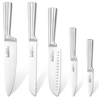Couteau de chef avec logo personnalisé, prix bas, style européen, haute qualité, super tranchant, acier inoxydable argenté, ensemble de 5 couteaux de cuisine
