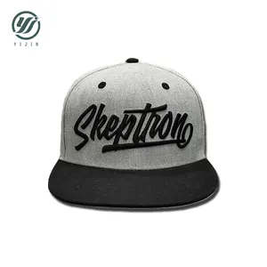 Atacado puff logotipo bordado bainha plana chapéu criar sua própria impressão personalizado cinza snapback boné
