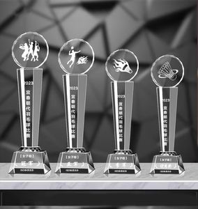 Medaglie e trofei di Badminton trofeo di cristallo bianco Logo personalizzato, nome, associazione di Badminton, competizione - Product Image 2