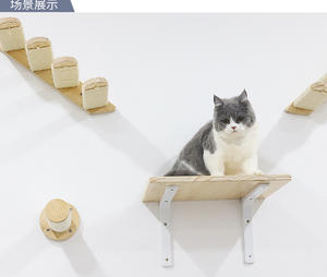 Rascador de árbol de madera maciza <span class=keywords><strong>DIY</strong></span> moderno para colgar en la pared, hamaca para gatos, cama de sisal y nido de lona, estante de juguete para gatos, embalaje de cartón - Product Image 5