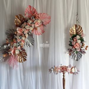 Nouvelle arche de fleurs pour la décoration d'événements de mariage, cercle doré, mur de fleurs artificielles, toile de fond d'arche - Product Image 3