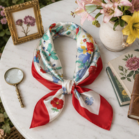 Foulard en Soie de Luxe 14mm 90x90 cm, Style Designer, Motif Floral Artistique, Bordure Contrastante Vintage, Écharpe Carrée Tendance