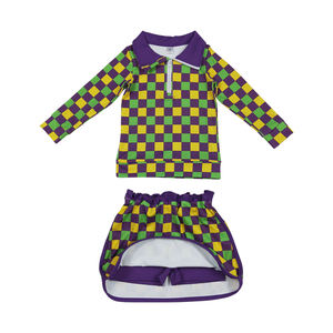 New Design Baby <b>Girls</b> Casual Clothing Mardigas Purple Green Yellow <b>Long</b> Sleeve Zipper Pullover Top <b>Skirt</b> Active Outfit Polyester - Product Image 1