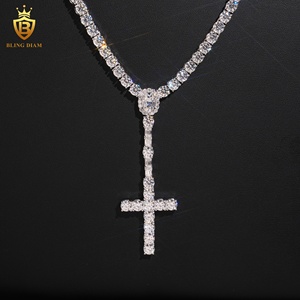 Hip Hop Jewelry 925 Sterling Silver <strong>Cross</strong> Style Moissanite Pendant Necklace VVS Moissanite Necklace Tennis <strong>Chain</strong> for <strong>Men</strong> - Product Image 2