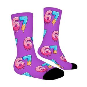 Chaussettes de sport avec motif 67 glaces, en blanc, bleu, violet et rose, pour adultes, usage décontracté, été, respirantes, impression numérique - Product Image 3