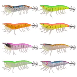 2021 latest 8pcs/bag luminous wood shrimp squid Fishing Lures with Silicone leg wholesale packed in black bag