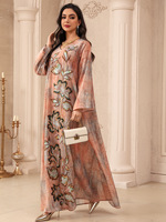 Robe Abaya Traditionnelle Décontractée en Polyester Brodé, Taille Unique, Respirante, pour Mariage
