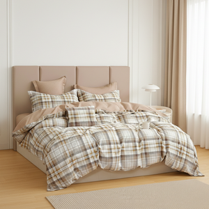 Juego de Tres Piezas de Funda Nórdica de Algodón Tejido de Color, 200 Hilos, con Rayas, Ecológico para Uso Doméstico - Product Image 2