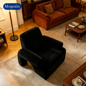 Fauteuil d'appoint en tissu noir doux, fauteuil lounge moderne individuel avec accoudoirs rembourrés pour salon, bureau et hôtel - Product Image 1