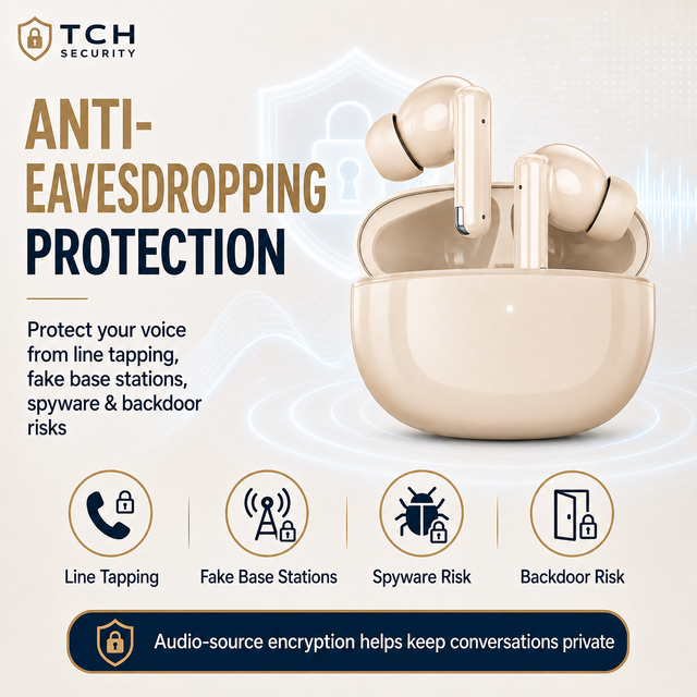 TCH-X Encrypted for 5.2 Earbuds Secure Calls 2 Hours Voice Recording Privacy Anti-Eavesdropping One-click Switching