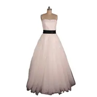 أسود أبيض الزفاف اللباس مع الحزام الأسود خط فستان زفاف مع الدانتيل يزين مطرز مصنع مخصص جعل
