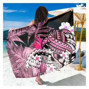 夏季海滩比基尼罩裙定制轻便女性纱笼粉色复古波利尼西亚部落龟设计师夏威夷纱笼