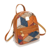 Nouveau sac à dos mini imperméable en PU pour femme, style bohème national, motif géométrique vintage, sac d'école portable, sac à bandoulière