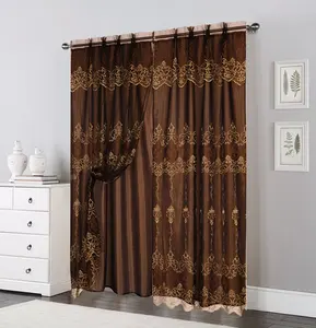 2 Stuks Mooi Ontwerp Taft Achterkant En Waterval Valance Bevestigd Jacquard Gordijnen Set