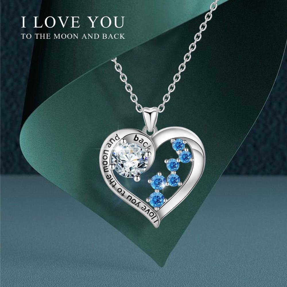 925 de corazón de plata esterlina te amo a la Luna y vuelta COLLAR COLGANTE