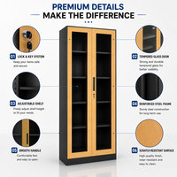 Archivadores de Acero Personalizables de Cuatro Puertas con Puertas de Vidrio, Almacenamiento Ajustable para Oficina, Hotel, Escuela
