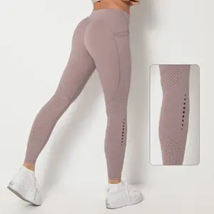 2023 nuova vendita calda estate Fitness Yoga palestra Leggings donna vita alta fori traspiranti in esecuzione pantaloni sportivi con tasca