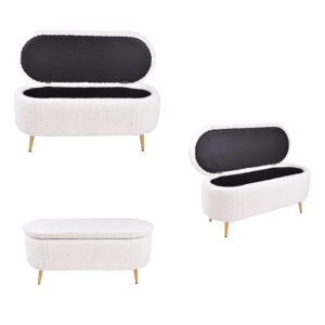 CARLFORD Pouf ottoman long en laine d'agneau blanche, banc de rangement d'intérieur avec pieds dorés, poufs pour chambre à coucher ou appartement - Product Image 4